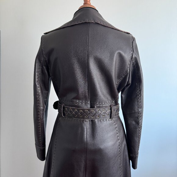 Nylon by Dex - Long Brown Leather Coat with Belt - Picture 7 of 15